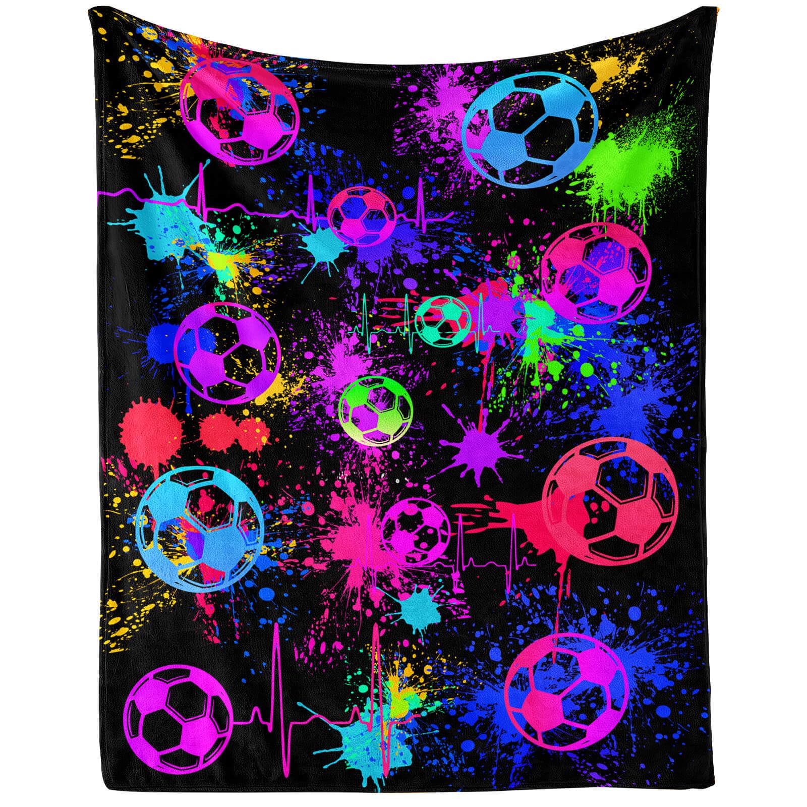 Soccer Throw Blanket - Soft Flannel Sports Soccer Blankets for Girls Boys Kids Soccer Lovers - Warm Soccer Throw Blankets for All Season Lap, Chair, Sofa - 50"x40"