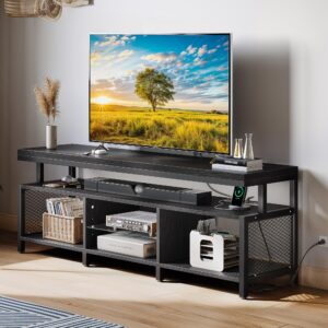 DWVO LED TV Stands for Living Room, Entertainment Center with Storage, TV Stand for 70 65 inch TVs, TV Console Cabinet with Power Outlet, Gaming Media Stand, Black