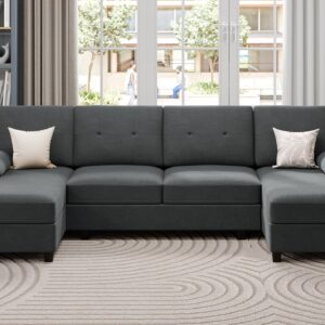 JAMFLY Sectional Sofa Couches for Living Room, Living Room Furniture Sets Clearance, 4 Seat U Shaped Sofa Sectional Couch with Chaise, Black Grey