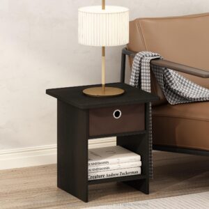 Furinno Dario End Table, Side Table, Storage Shelf with Bin Drawer, Black Espresso/Brown