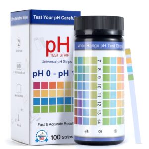 aawipes ph test strips 0-14: 100 strips universal litmus paper ph test strips for liquid testing & water & food and urine and saliva, ph level testing from 0-14 fast results in seconds (k05-100)