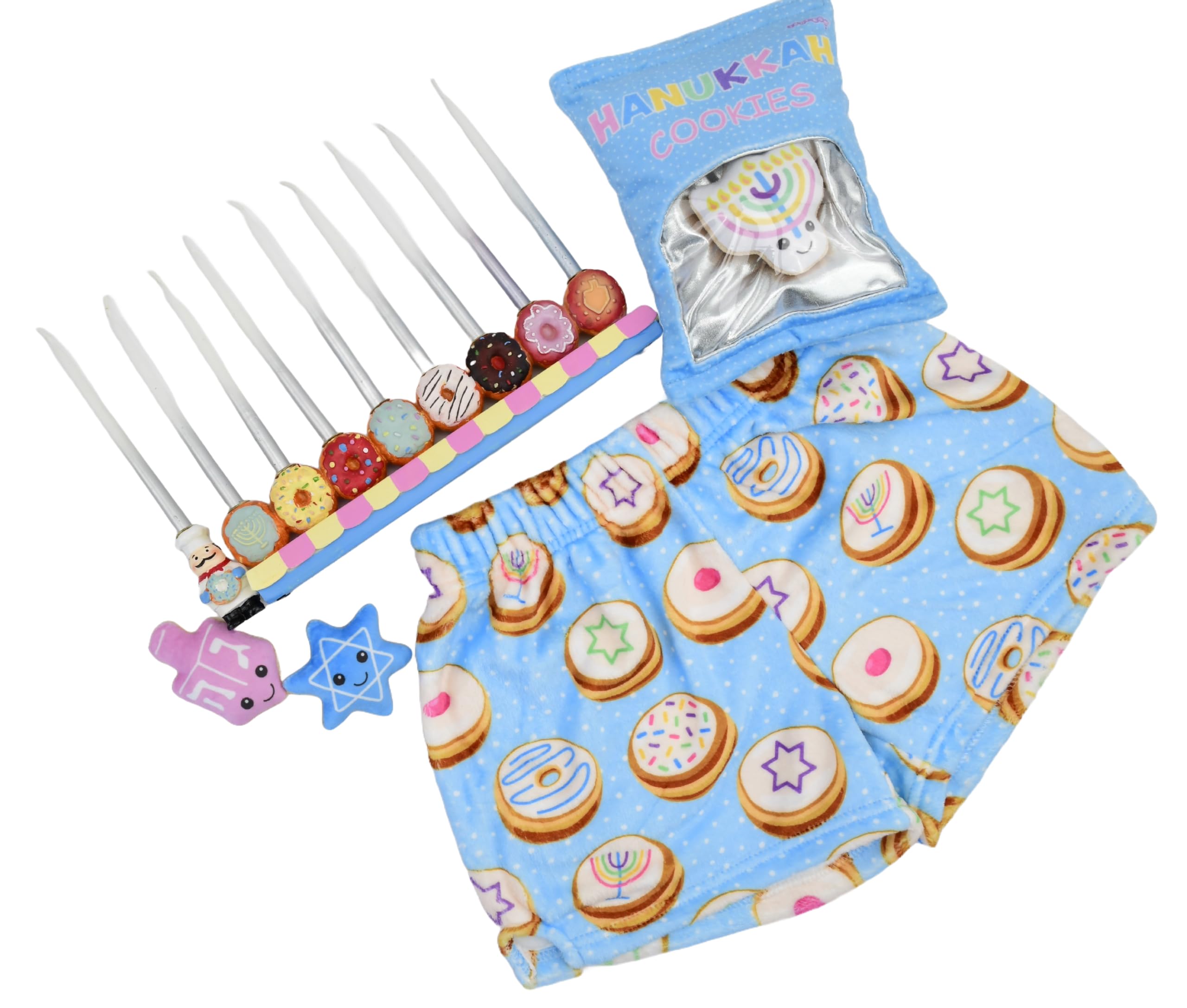 iscream Hanukkah Cookies 10" x 6" Holiday Fleece Play Pillow Set with Dreidel, Menorah and Star Cookies