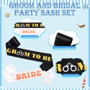 JaGely 4 Pcs Bachelor Bachelorette Party Accessories Groom Bride Captain Hat with Veil Groom Bride Sash for Bridal Shower(Elegant)