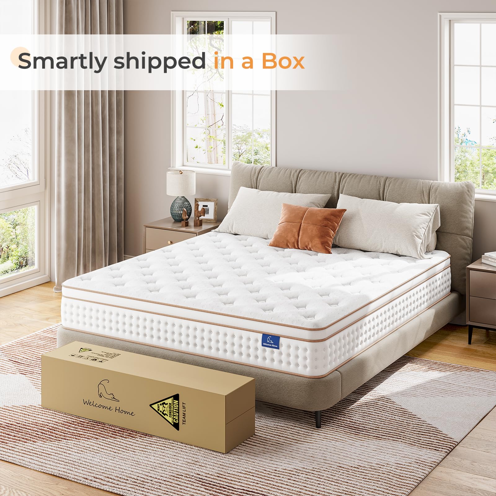 Vesgantti King Mattress, 14 Inch Memory Foam Hybrid Mattress in a Box with Individual Pocket Spring, King Size Mattress for Pressure Relief, Motion Isolation, Medium Firm Support