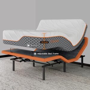 Split King Adjustable Bed Frame + 14” Hybrid Matt, Bed Base with Massage, Pillow-tilt, Smart APP Control, Ergonomic Incline, Zero Gravity, Dual USB Port, Under Bed Light, Wireless Remote, 5000 Series