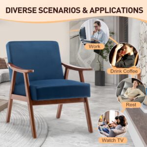 JOYBASE Accent Chair Mid-Century Modern Chair with Wood Frame Upholstered Reading Armchair for Living Room, Office, Bedroom (Velvet, Blue)