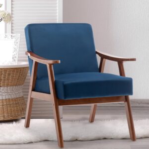 joybase accent chair mid-century modern chair with wood frame upholstered reading armchair for living room, office, bedroom (velvet, blue)