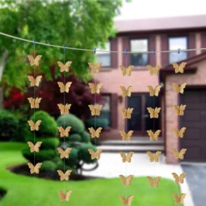 3D Paper Butterfly Garland Recycled Book Newspaper Hanging Garland Bunting Banner Party Decorations Wedding Baby Shower Home Decor 4 Pack (Brown)