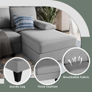 Shintenchi Sectional Couches for Living Room, U Shaped Sofa Couch with Double Chaise, 4-Seat Living Room Furniture Sets with Soft Cushion & Linen Fabric, Light Grey