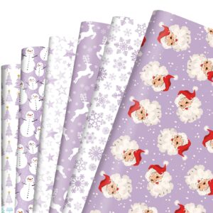 vnaaem purple christmas wrapping paper style santa reindeer snowman tree and snowflake holiday style gift wrap paper folded flat xmas art paper for winter party birthday baby shower - 20 x 28 inches 6 folded sheet