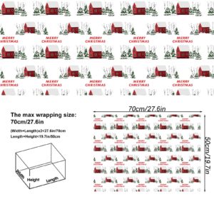 Vnaaem White Christmas Wrapping Paper Red Stripe Snowy Scene House Holiday Style Gift Wrap Paper Bulk for Winter Xmas Birthday Party - 20 X 28 Inches 8 Folded Sheets