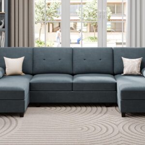 JAMFLY Sectional Sofa Couches for Living Room, Living Room Furniture Sets Clearance, 4 Seat U Shaped Sofa Sectional Couch with Chaise, Dark Grey