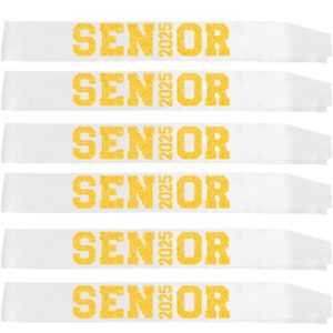 6Pcs White Senior 2025 Satin Sashes with Gold Glitter Letters Senior 2025 Decorations - 2025 Graduation Celebrations Sashes - Senior Cheer Sash - Cheerleader Sash - Class Competition Sashes