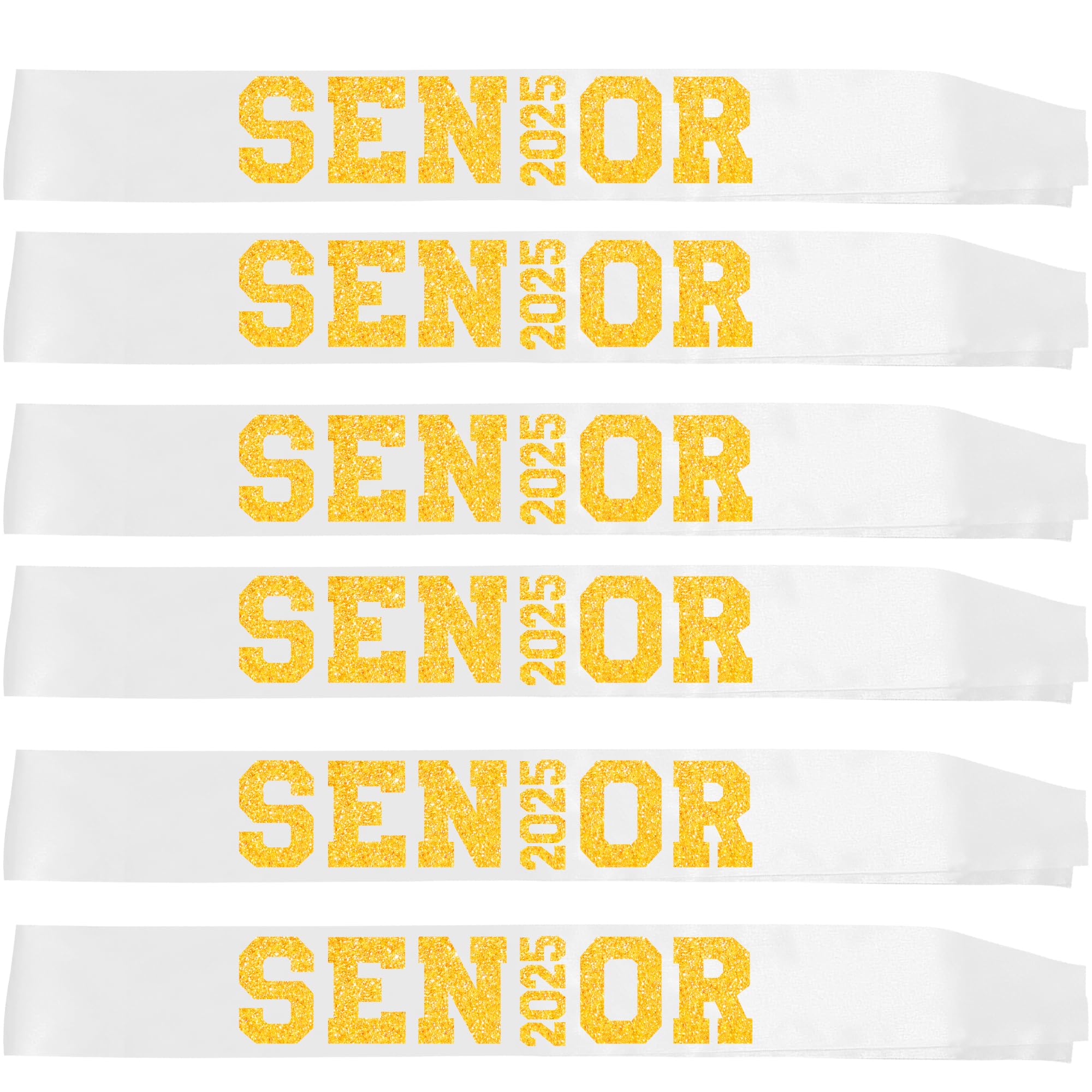 6Pcs White Senior 2025 Satin Sashes with Gold Glitter Letters Senior 2025 Decorations - 2025 Graduation Celebrations Sashes - Senior Cheer Sash - Cheerleader Sash - Class Competition Sashes