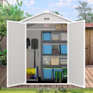 coclub 6x4.4ft resin shed plastic shed outdoor storage shed with floor,resin outdoor shed with window, lockable door side window, front & rear vents for garden, backyard, patio-light gray