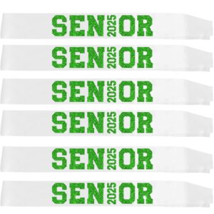 6Pcs White Senior 2025 Satin Sashes with Green Glitter Letters Senior 2025 Decorations - 2025 Graduation Celebrations Sashes - Senior Cheer Sash - Cheerleader Sash - Class Competition Sashes