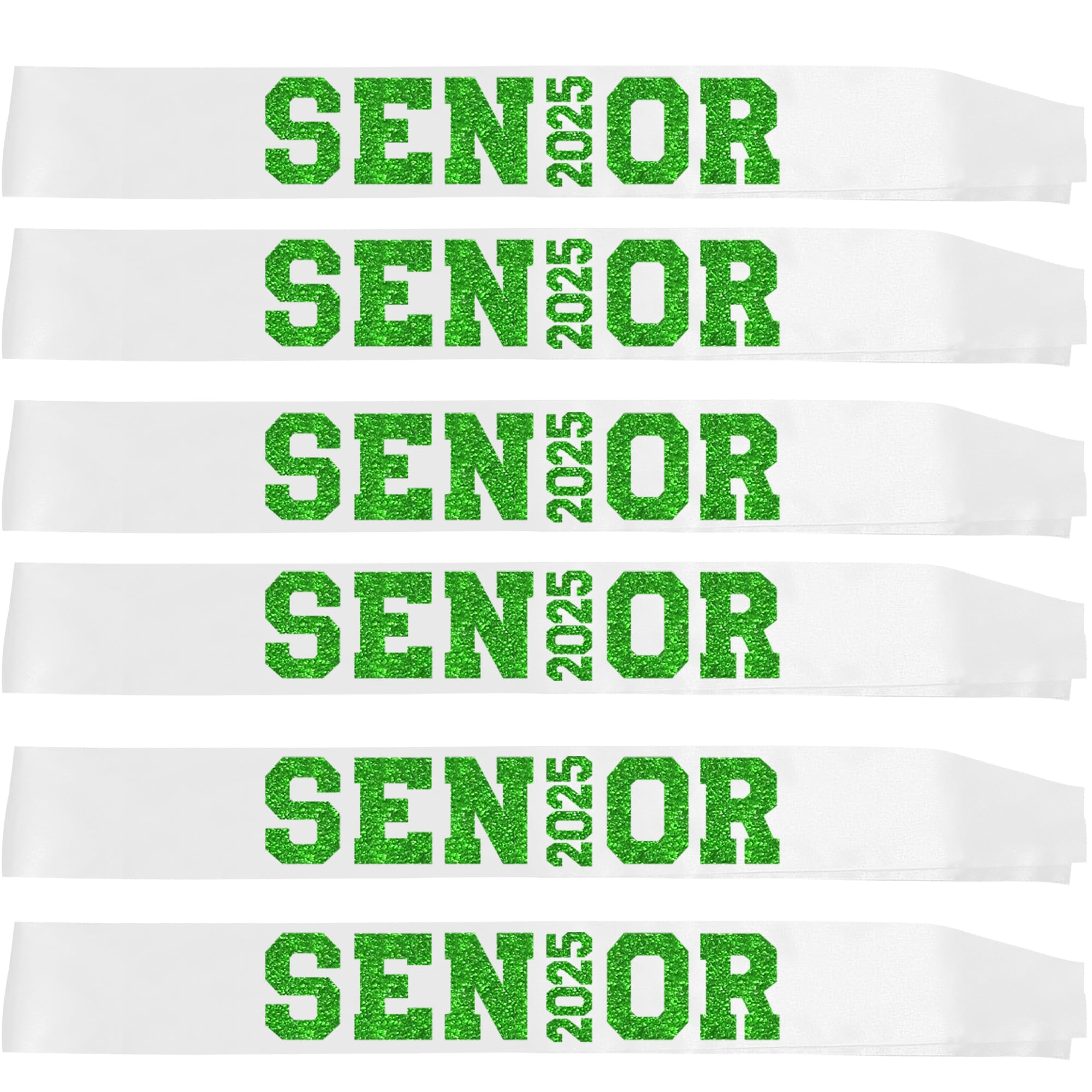 6Pcs White Senior 2025 Satin Sashes with Green Glitter Letters Senior 2025 Decorations - 2025 Graduation Celebrations Sashes - Senior Cheer Sash - Cheerleader Sash - Class Competition Sashes