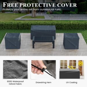 VONZOY Aluminum Patio Furniture Set, 5 Piece Metal Outdoor Furniture Set, Patio Furniture Sets with Waterproof Covers for Backyard Garden