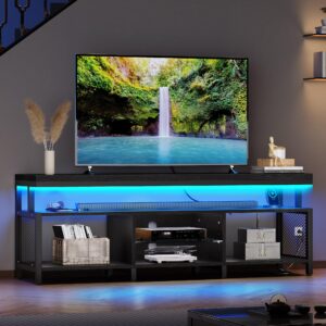 DWVO LED TV Stands for Living Room, Entertainment Center with Storage, TV Stand for 70 65 inch TVs, TV Console Cabinet with Power Outlet, Gaming Media Stand, Black