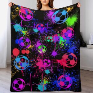 Soccer Throw Blanket - Soft Flannel Sports Soccer Blankets for Girls Boys Kids Soccer Lovers - Warm Soccer Throw Blankets for All Season Lap, Chair, Sofa - 50"x40"