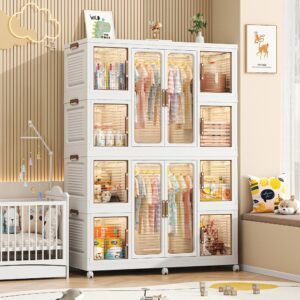 leavader portable wardrobe closet storage organizer with magnetic transparent doors, plastic wardrobe storage cabinet for living room, bedroom, quick assembly (8 cubes + 2 hanging rod)