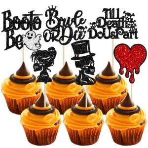 ephlyn 24pcs halloween bachelorette cupcake toppers till death do us party decorations bride or die bachelorette party decorations rip single life for bachelorette decorations supplies