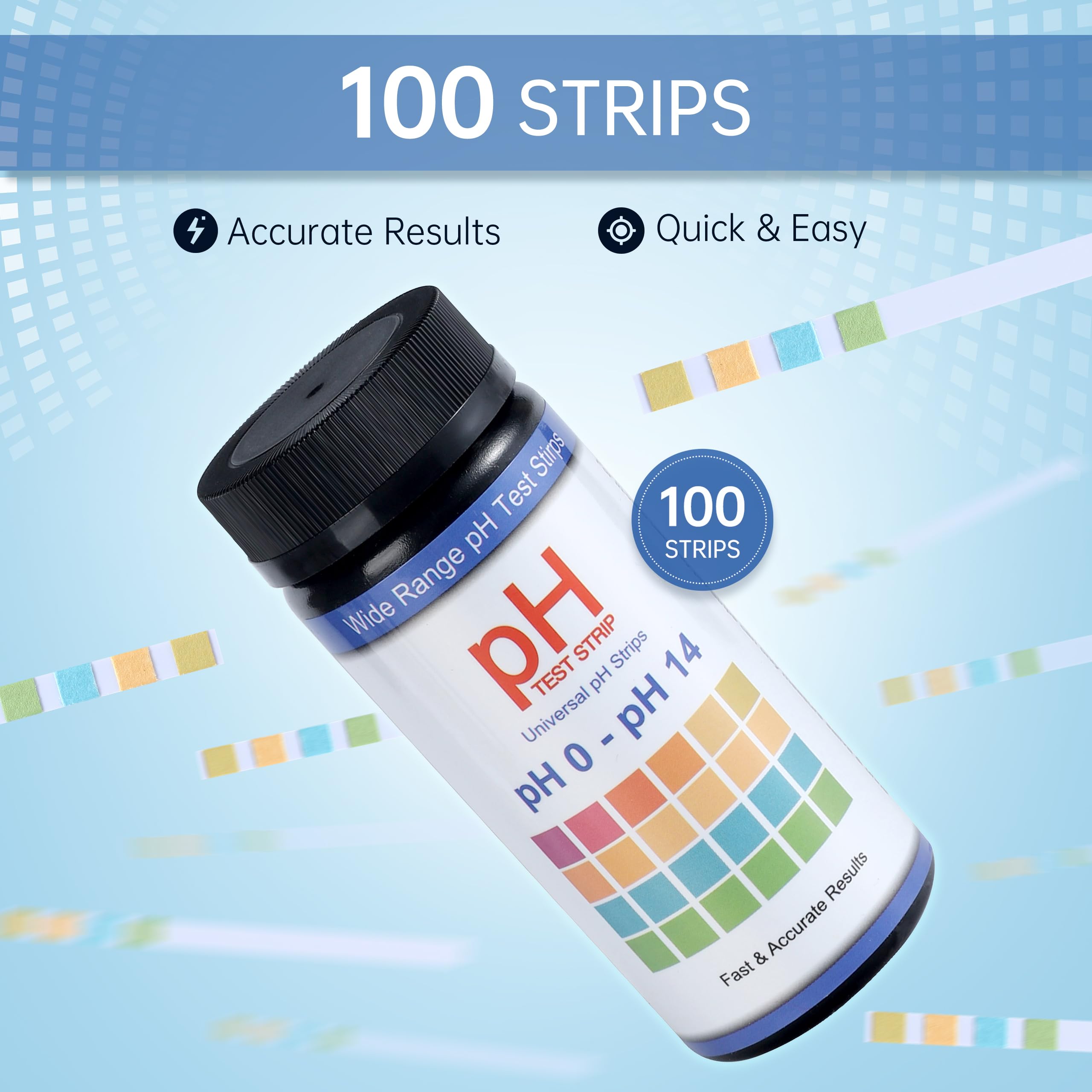 AAwipes pH Test Strips 0-14: 100 Strips Universal Litmus Paper pH Test Strips for Liquid Testing & Water & Food and Urine and Saliva, pH Level Testing from 0-14 Fast Results in Seconds (K05-100)