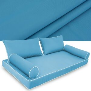 sowinos |cover only| outdoor style daybed cushion cover set, water-resistant twin triple with piped edges swing mattress bolster pillow fitted sheet cover, sky blue