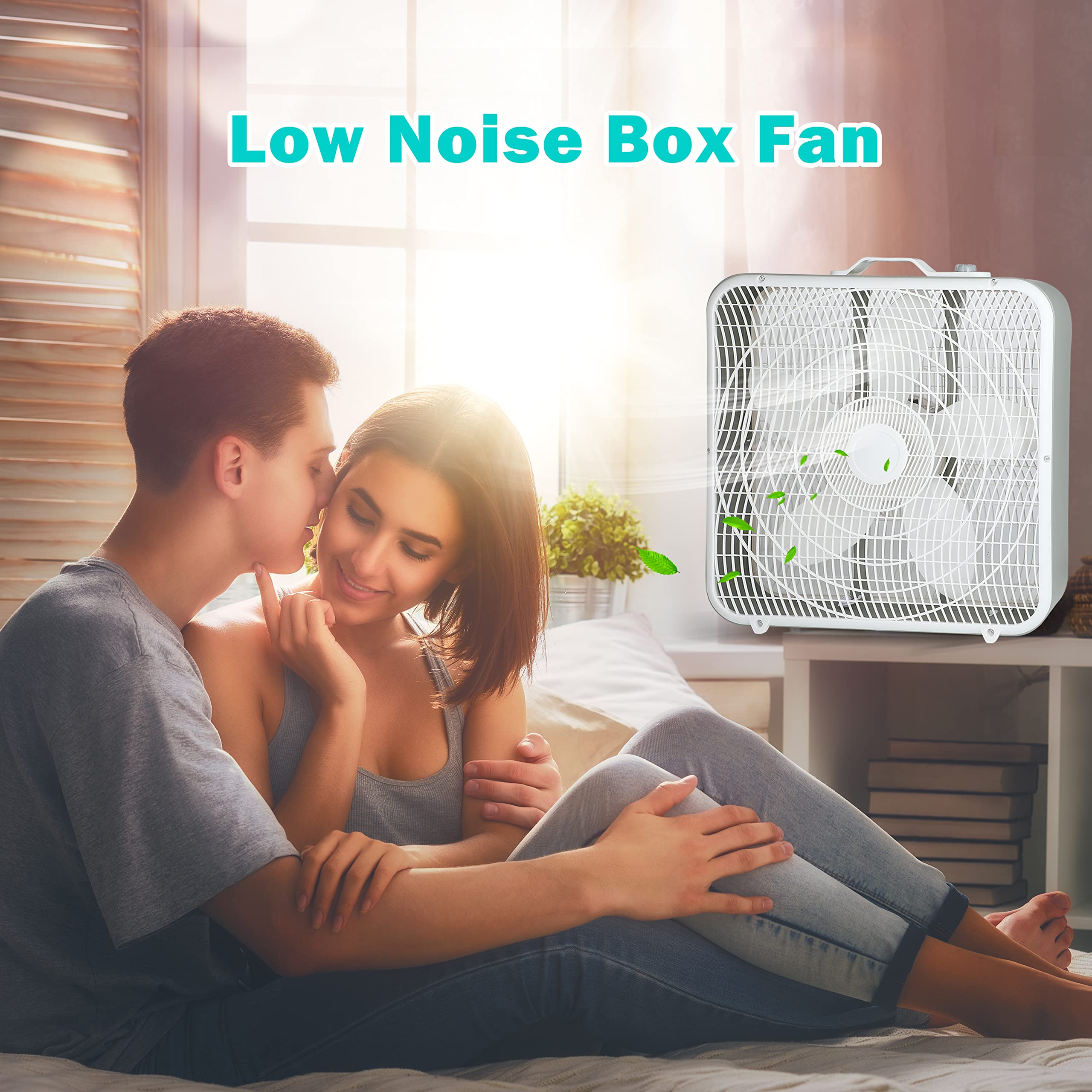 Simple Deluxe 20” Box Floor Fan, 3-Speed Cooling Fan with Aerodynamic Shaped Fan Blades, Convenient Carry Handle and Safety Grills, White