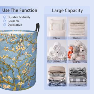 Laundry Basket, Large Waterproof Laundry Hamper with Handle Round Oxford Cloth Foldable Storage Box for Clothes Storage, Room Decoration, Toy Storage, Gift Basket(Van Gogh Almond Tree Blossom)