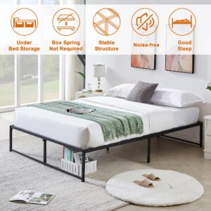 VECELO Queen Metal Platform Bed Frame,Heavy Duty Sturdy Steel Slats Support/Matress Foudation/No Box Spring Needed,Reinforced