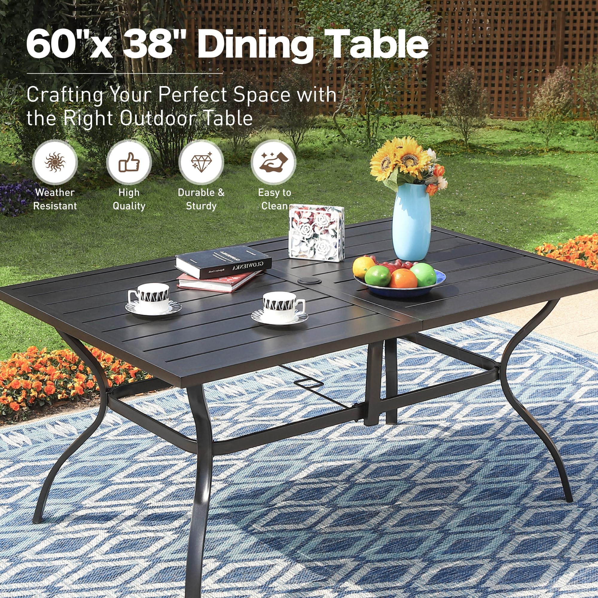 SUNSHINE VALLEY Patio Dining Sets for 6, 7 Piece Patio Table and Chairs Set of 6, Outdoor Dining Set with Metal Patio Table & 6 Textilene Chairs, Outdoor Table and Chairs Set for Garden Backyard Deck