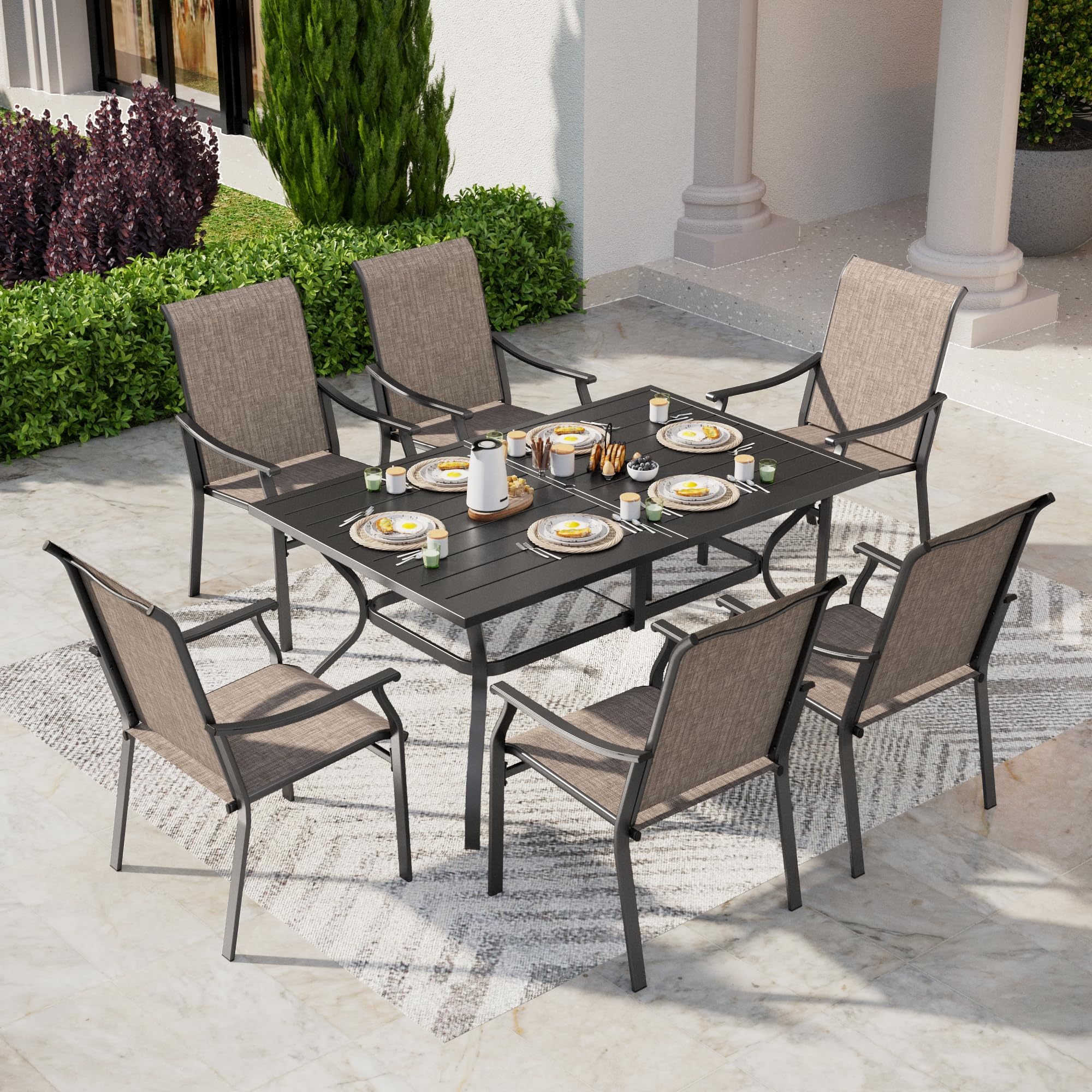 SUNSHINE VALLEY Patio Dining Sets for 6, 7 Piece Patio Table and Chairs Set of 6, Outdoor Dining Set with Metal Patio Table & 6 Textilene Chairs, Outdoor Table and Chairs Set for Garden Backyard Deck