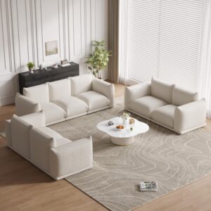 Luoxiao Modular Sectional Sofa 3 Seater Sectional Couch Luxury Modern Cloud Couch Oversized Convertible Sofa Fluffy Boucle Floor Sofa for Living Room, Apartment, White 3 Seater Seat