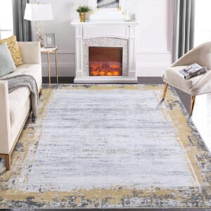 MilleLoom Large Rug 9x12 Washable Rugs Solid Livingroom Rugs Bordered Rugs Modern Geometric Neutral Rug, Stain-Resistant Non-Slip Rugs for Living Room Farmhouse Soft Foldable Area Rug 9x12,Yellow