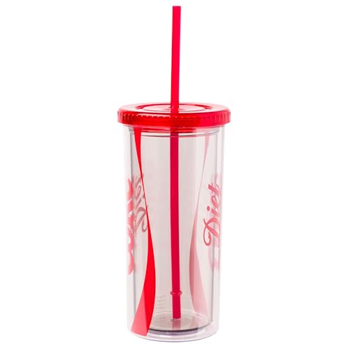 Silver Buffalo Coca-Cola Diet Coke Logo 20oz Plastic Tall Cold Cup with Lid and Straw