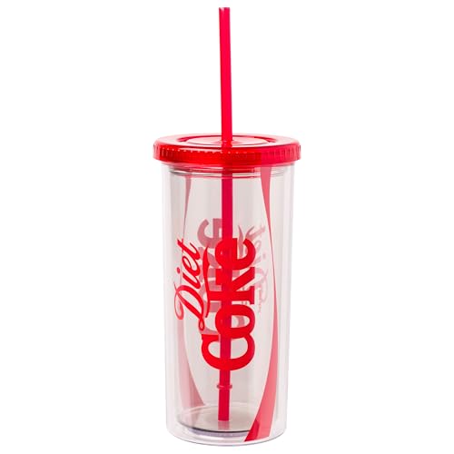 Silver Buffalo Coca-Cola Diet Coke Logo 20oz Plastic Tall Cold Cup with Lid and Straw