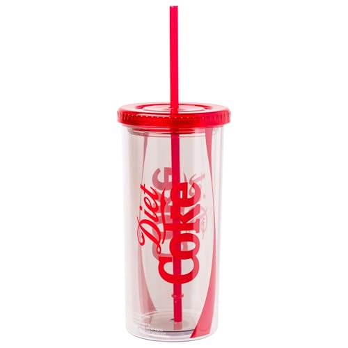 Silver Buffalo Coca-Cola Diet Coke Logo 20oz Plastic Tall Cold Cup with Lid and Straw