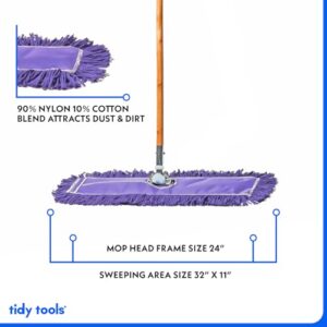 Tidy Tools 24 Inch Purple Dust Mop with Wood Handle and 24 Inch Purple Dust Mop Refill Bundle - 6 Mop Sets and 6 Refills