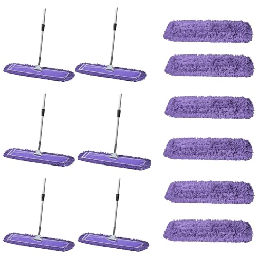 Tidy Tools 24 Inch Purple Dust Mop with Extendable Handle and 24 Inch Purple Dust Mop Refill Bundle - 6 Mop Sets and 6 Refills