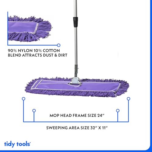 Tidy Tools 24 Inch Purple Dust Mop with Extendable Handle and 24 Inch Purple Dust Mop Refill Bundle - 6 Mop Sets and 6 Refills