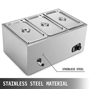 TsoLay Electric Commercial Food Warmer, Large Capacity 3 Pan Stainless Steel 1500W Electric Countertop Steam Table with Automatic Temperature Control, Faucet Design for Catering and Restaurants