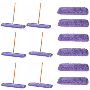 tidy tools 24 inch purple dust mop with wood handle and 24 inch purple dust mop refill bundle - 6 mop sets and 6 refills