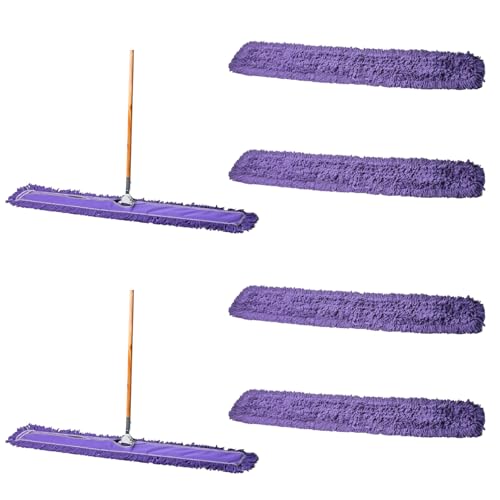 Tidy Tools 48 Inch Purple Dust Mop with Wood Handle and 48 Inch Purple Dust Mop Refill Bundle - 2 Mop Sets and 4 Refills