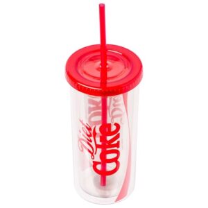 Silver Buffalo Coca-Cola Diet Coke Logo 20oz Plastic Tall Cold Cup with Lid and Straw