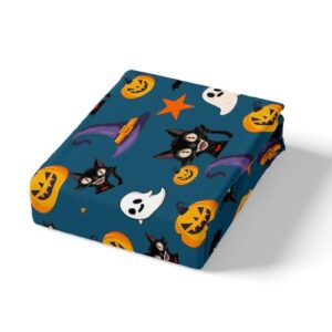 Feelyou Halloween Theme Duvet Cover Horror Pumkin Bedding Set for Kids Boys Girls Cute Ghost Comforter Cover Black Cats Bats Bedspread Cover Bedroom Collection 2Pcs Toddler Size,No Comforter