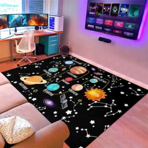 JPSBJWJ Space Rug for Kids Room - Solar System Rug Outer Space Rug for Kids Room Galaxy Rugs for Kids Bedroom Galaxy Planet Print Rug Space Themed Educational Learning Area Rug for Bedroom,2'5''×4'