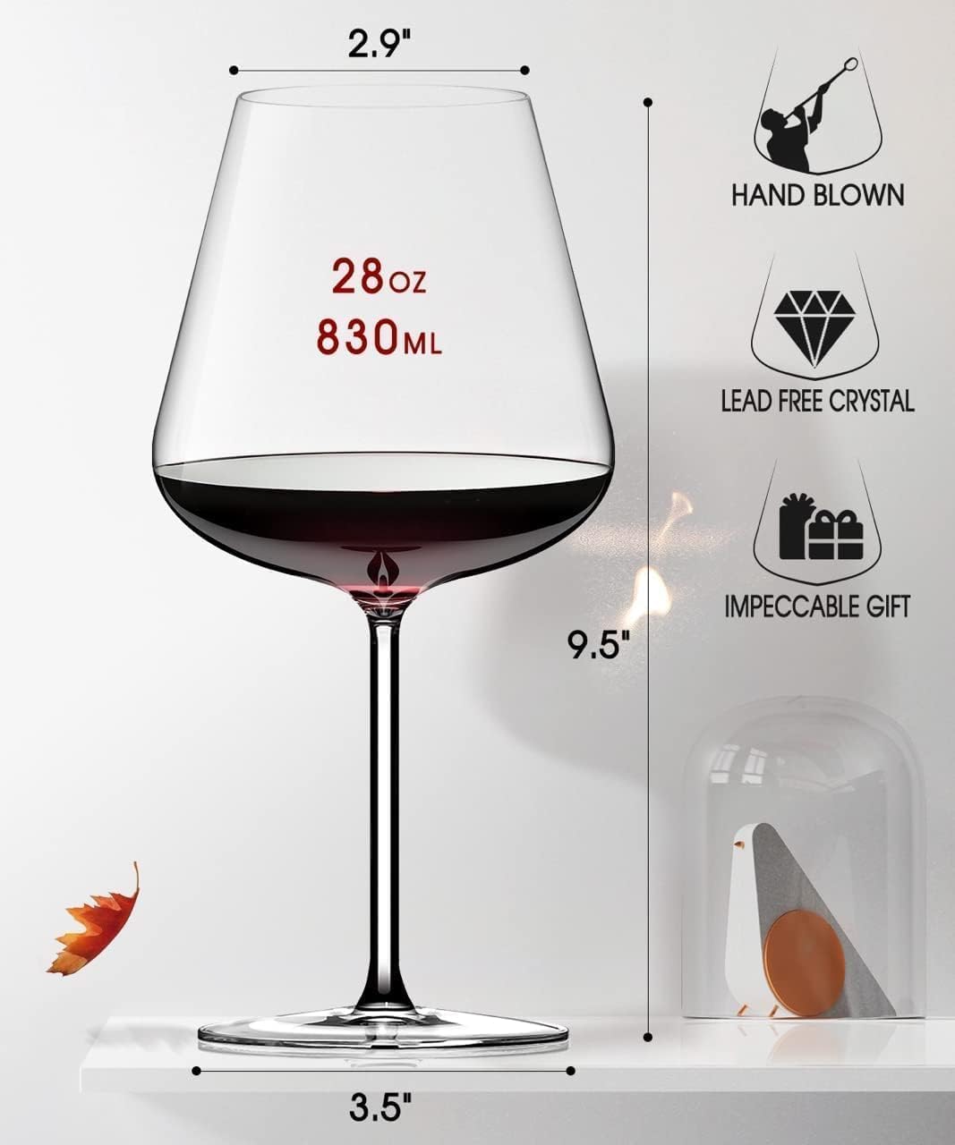 OJA Red Wine Glasses Set of 4-28oz Large Wine Glasses Hand Blown Crystal-Clearer,Lighter for Wine Tasting,Gift Packaging for Christmas Day,Wedding,Birthday