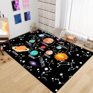 JPSBJWJ Space Rug for Kids Room - Solar System Rug Outer Space Rug for Kids Room Galaxy Rugs for Kids Bedroom Galaxy Planet Print Rug Space Themed Educational Learning Area Rug for Bedroom,2'5''×4'