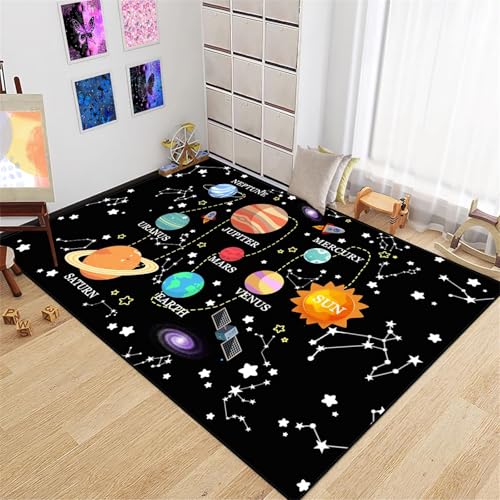 JPSBJWJ Space Rug for Kids Room - Solar System Rug Outer Space Rug for Kids Room Galaxy Rugs for Kids Bedroom Galaxy Planet Print Rug Space Themed Educational Learning Area Rug for Bedroom,2'5''×4'